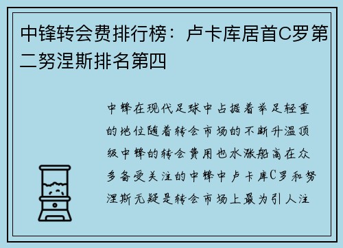 中锋转会费排行榜：卢卡库居首C罗第二努涅斯排名第四